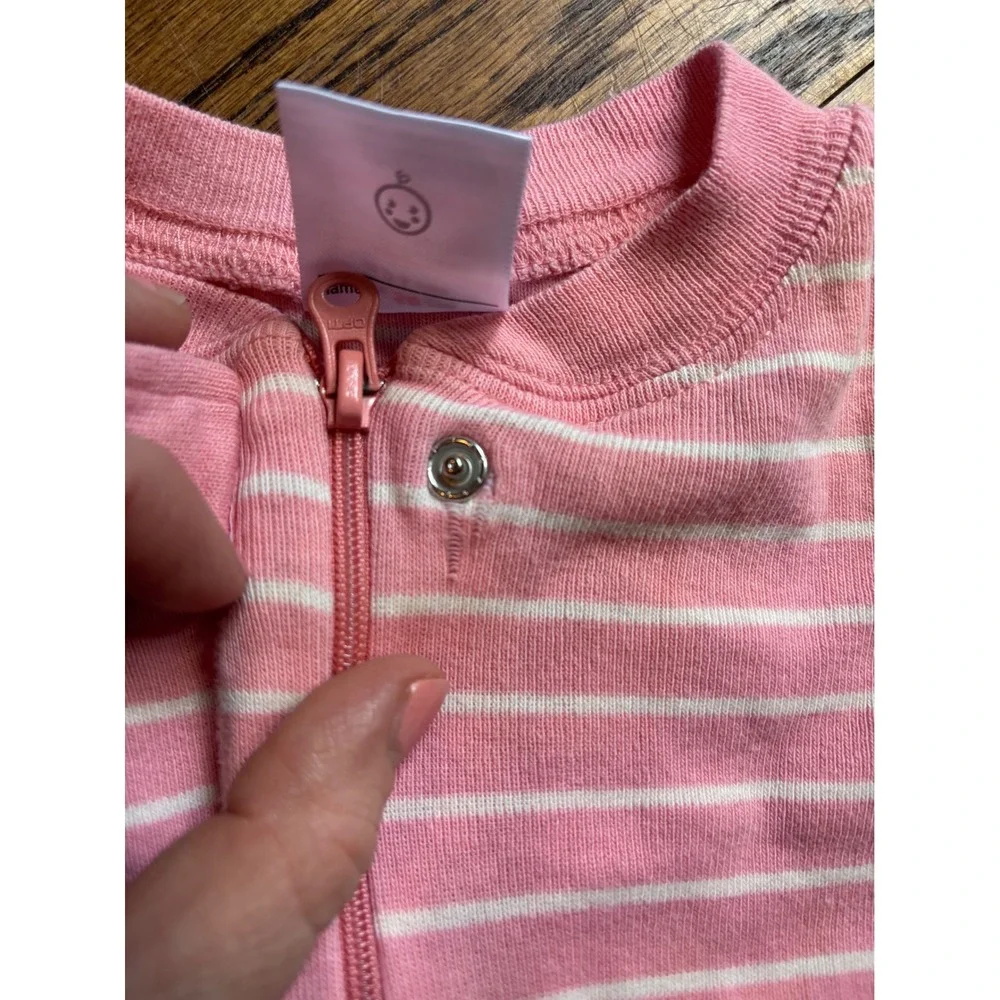 Hanna Andersson Baby‎ Zip Sleeper Pink White Stripe Organic Cotton One Piece